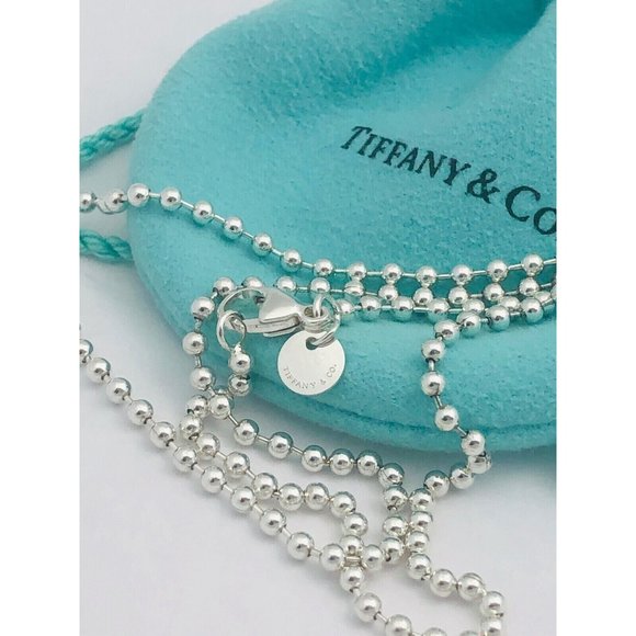 24" Tiffany & Co 1837 Dog ID Tag on Bead Chain Necklace Mens Unisex - Picture 7 of 7